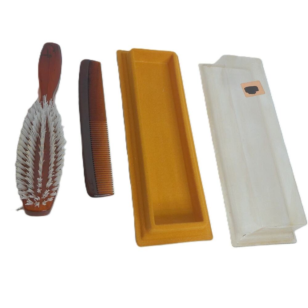 Vintage Amber Faux Tortoiseshell Dresser Vanity Set Hairbrush Comb Case